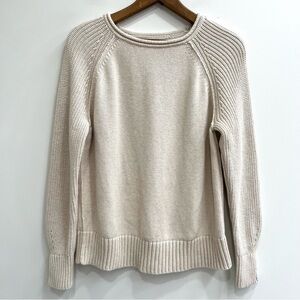Aerie roll neck ribbed sweater cream 100% cotton oversized casual size XS